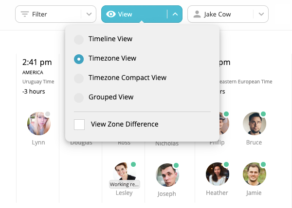 Screen shot of Team TimeZone Application. Screen shot of Team TimeZone Application. Focusing on the view feature.